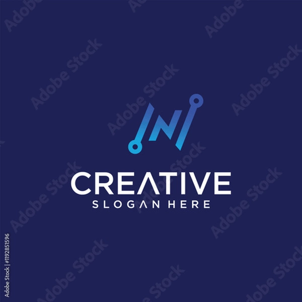 Fototapeta Letter N logo design technology logo set of N logos with vector technology lines