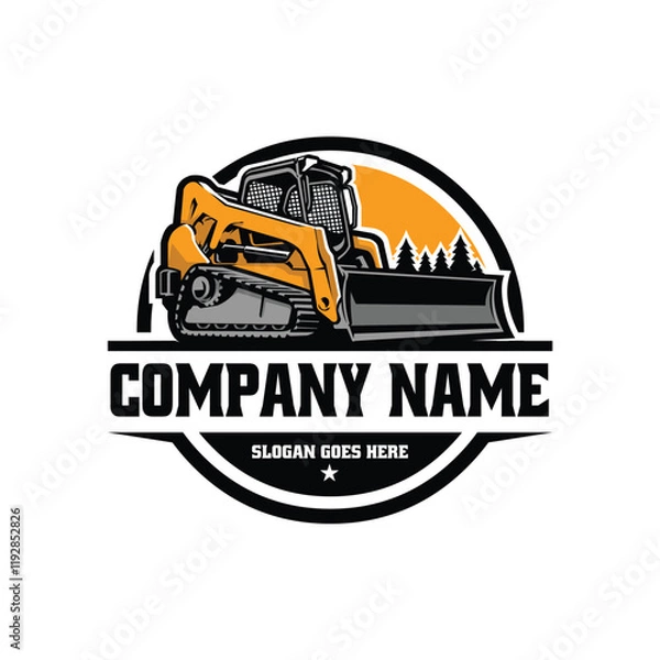 Fototapeta Skid steer track loader bulldozer company circle logo vector. Best for construction and excavating related industry