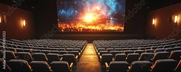 Fototapeta Empty Cinema Hall with Sci-Fi Movie on Screen