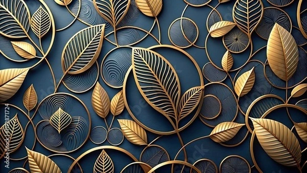 Fototapeta 3d background with leaves in golden and silver in colour