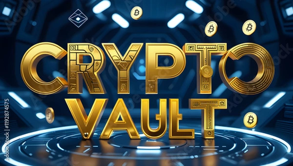 Obraz Golden Crypto Vault in Futuristic Setting;  Digital Currency Secured