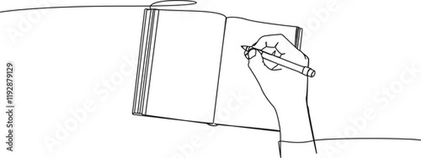 Obraz continuous line drawing of hand writing in diary or journal, line art vector illustration