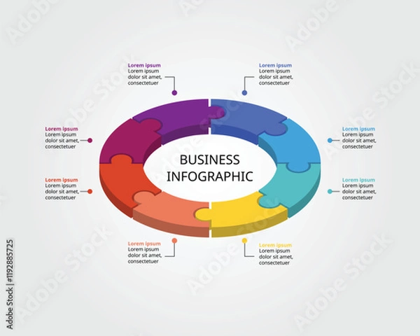 Fototapeta Jigsaw template with number for infographic for presentation for 8 element