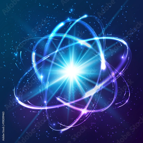 Obraz Wektor model atomu świecące neony