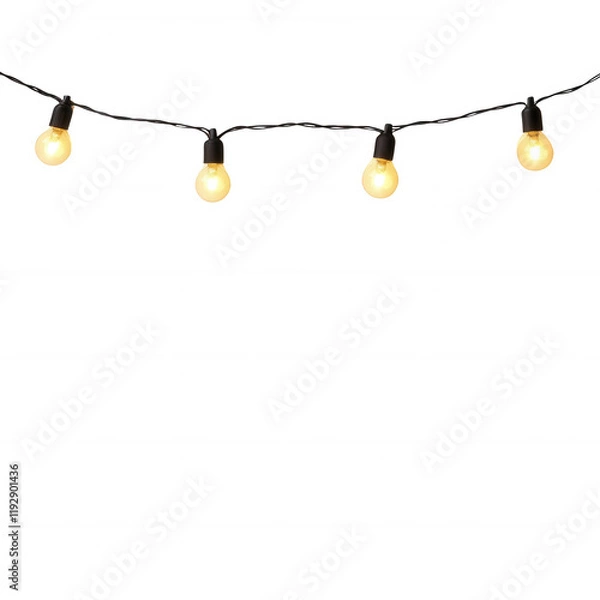 Fototapeta Glowing string lights creating a warm and inviting ambiance for outdoor gatherings., isolated on a transparent background.