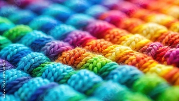 Fototapeta Vibrant Rainbow Knit Textile Background Close-Up Texture of Colorful Yarns