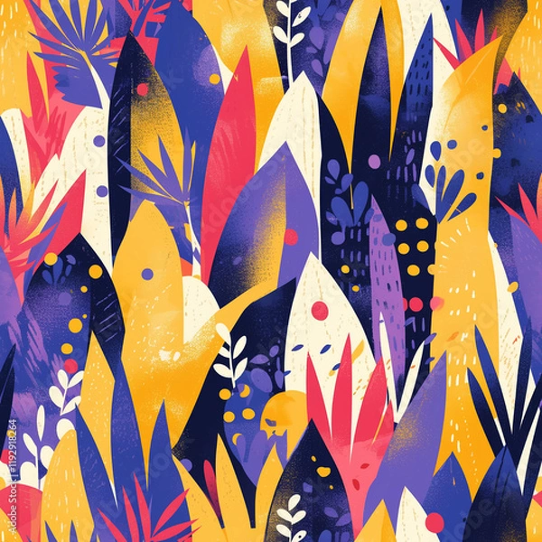 Obraz Colorful buildings and trees in a seamless pattern on white