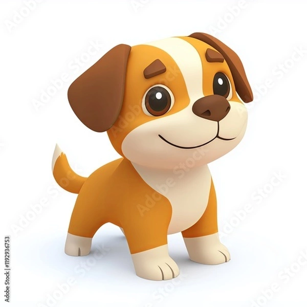 Fototapeta Cute cartoon dog in isometric view in a casual game style isolated on a white background