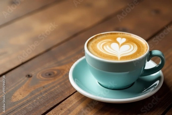 Fototapeta Warm cup of coffee with milk on wooden background , mug, winter, pine