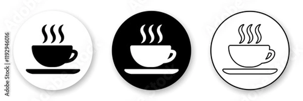 Fototapeta Hot drink round icons collection. Set of three variants in black and white colors.