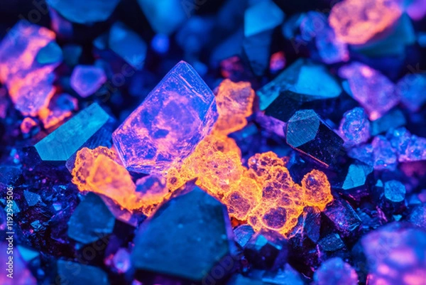 Obraz Brightly colored crystals illuminated under ultraviolet light showcasing intricate details and textures found in a mineral collection