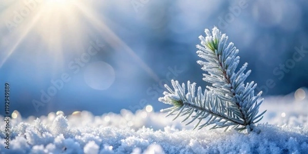 Obraz Winter's Gentle Embrace A Frost-Kissed Evergreen Branch in a Snowy Landscape