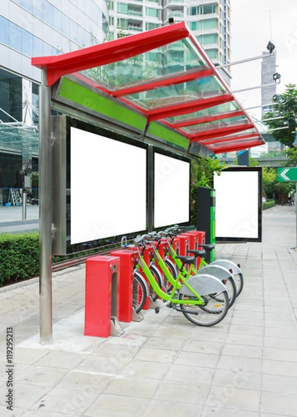 Fototapeta blank advertising billboard at bus stop