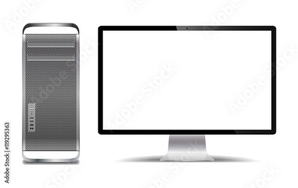 Obraz Realistic Silver Computer Tower And Screen
