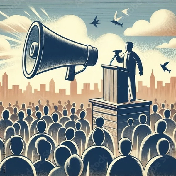 Obraz Freedom of Speech Illustrate a person standing on a soapbox spea