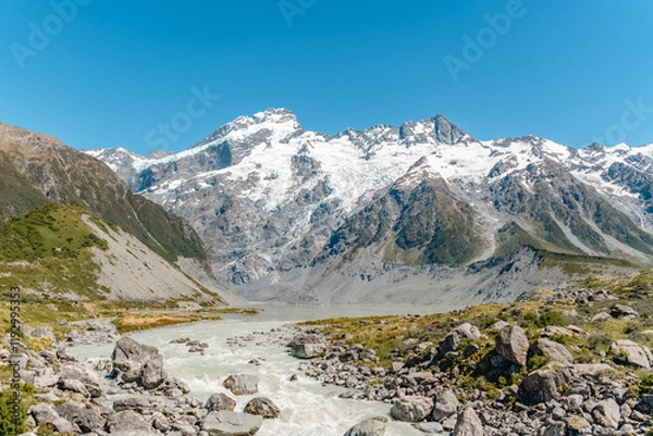 Fototapeta View of Aoraki Mount Cook National Park from Hooker Valley Track, South Island of New Zealand