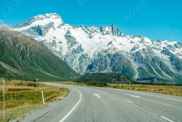 Fototapeta View of Aoraki Mount Cook National Park from Hooker Valley Track, South Island of New Zealand