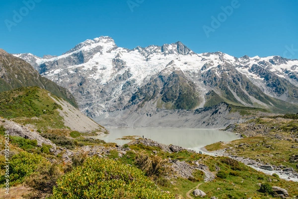 Fototapeta View of Aoraki Mount Cook National Park from Hooker Valley Track, South Island of New Zealand