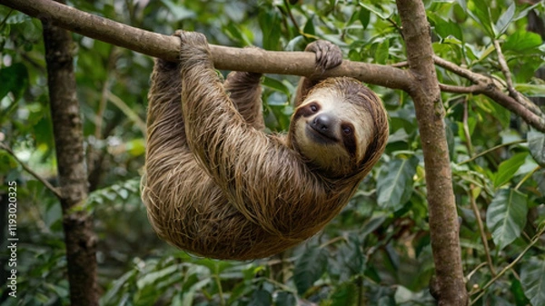 Fototapeta Sloth Hanging from a Tree Branch