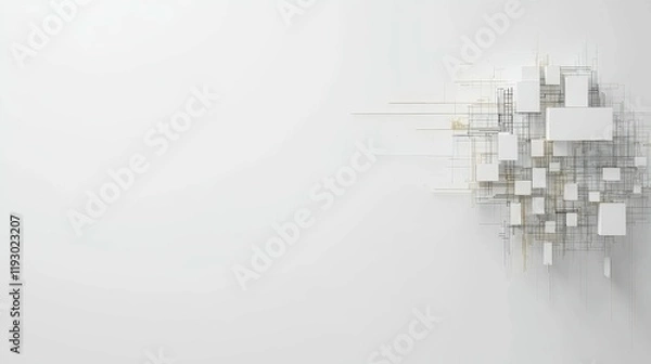 Fototapeta Abstract geometric structure on a minimalist white background, suggesting innovation and design.