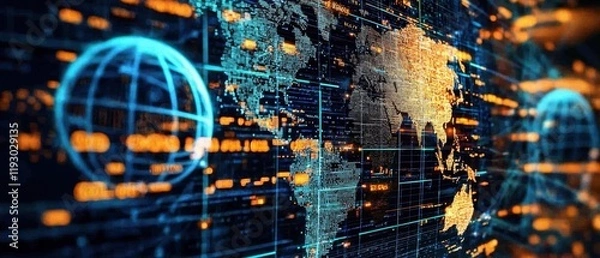 Fototapeta A digital display illustrating global laws in the digital realm.