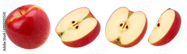 Fototapeta Close-up, red apple (Envy Apple), half and slice isolated, transparent PNG, PNG format