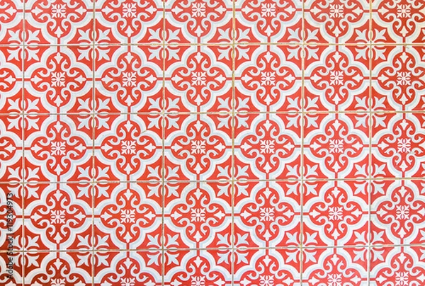 Fototapeta Vintage style floor tile pattern texture and background. Abstract pattern background over seventy years old tiles for floors and walls.