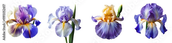 Fototapeta Collection of iris isolated on a white background as transparent PNG
