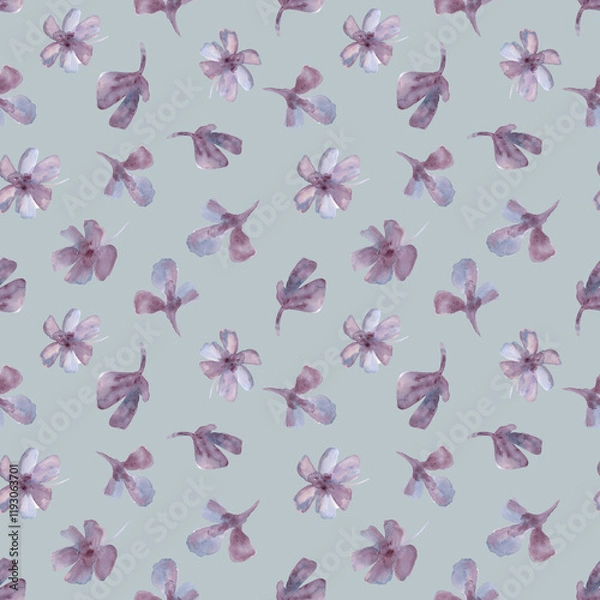 Fototapeta Watercolor seamless pattern with herbs and flowers. Romantic floral background. Fabric design.
