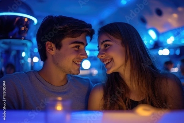 Obraz Intimate moment between two young people surrounded by soft blue