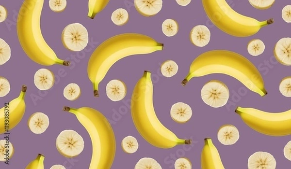 Fototapeta Yellow banana fruits seamless pattern background