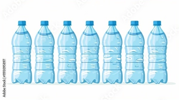 Fototapeta Rows of Plastic Bottles with Pure Water on White Background