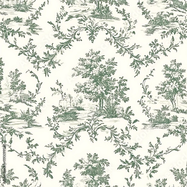 Fototapeta Antique Inspired Seamless Toile de Jouy Pattern for Fabric Design