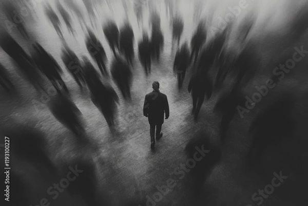 Obraz a static man standing in motion blur crowd