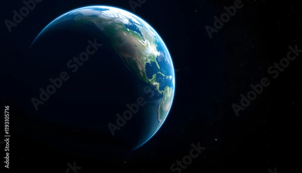 Obraz Earth from outer space, Side lit, with white tones