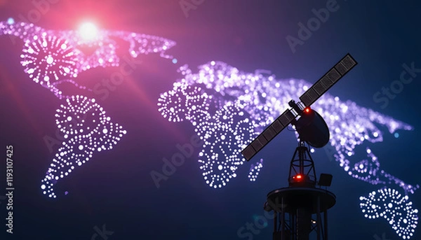 Obraz Global starlink or gps satellite communication technology systems for a connected telecommunication digital world., Diffused lighting, with white tones