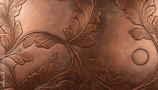 Fototapeta Embossed copper texture with deeply engraved linework