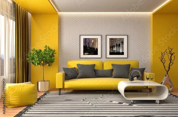 Obraz interior with sofa. 3d illustration
