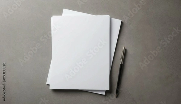 Fototapeta Flat lay of blank paper on a concrete background for a modern vibe