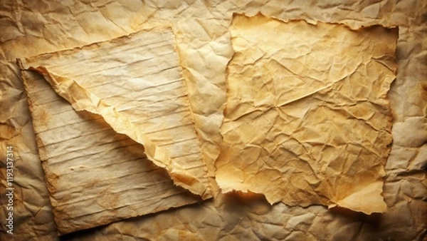 Fototapeta Aged and Wrinkled Paper Sheets, a Textured Background for Vintage Designs