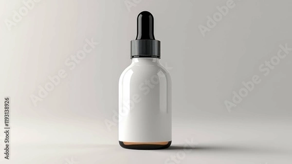 Fototapeta A sleek, minimalist design of a cosmetic bottle with a dropper, featuring a blank label for branding. Perfect for beauty products.