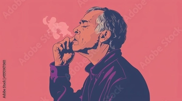 Fototapeta Cartoon Vector of Mature Man Coughing on Color Background