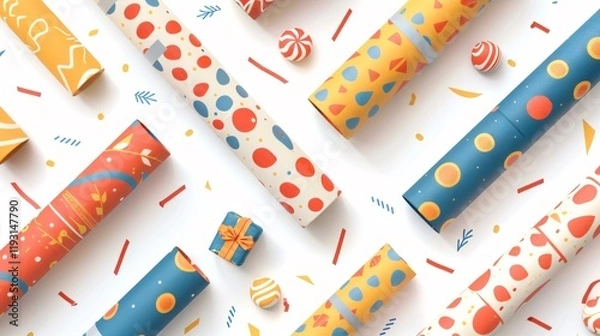 Fototapeta Top View Roll of Wrapping Paper on White Background for Present and Gift Packaging