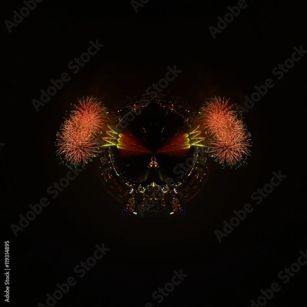 Fototapeta Beautiful firework and city in rounded sharp