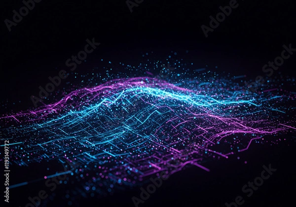 Fototapeta Creative digital tech on dark background. Big data and technology concept. 3D Rendering