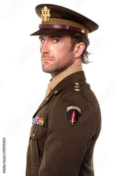 Fototapeta Military young man, studio portrait.