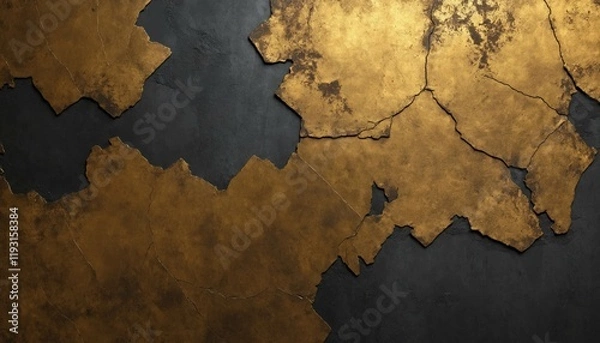 Fototapeta Rough dark gold metallic surface with oxidized patches and industrial feel
