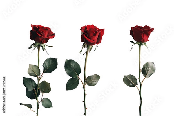 Fototapeta red roses with green stems isolated on a transparent background