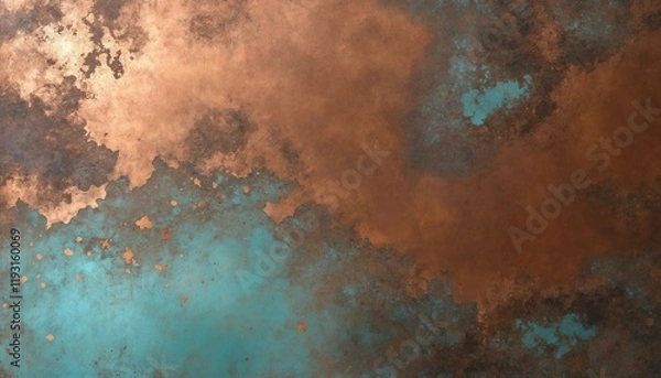Fototapeta Rustic embossed copper texture with scattered light patina