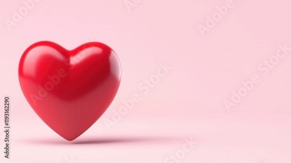 Fototapeta A bright red heart on a soft pink background, symbolizing love and affection.